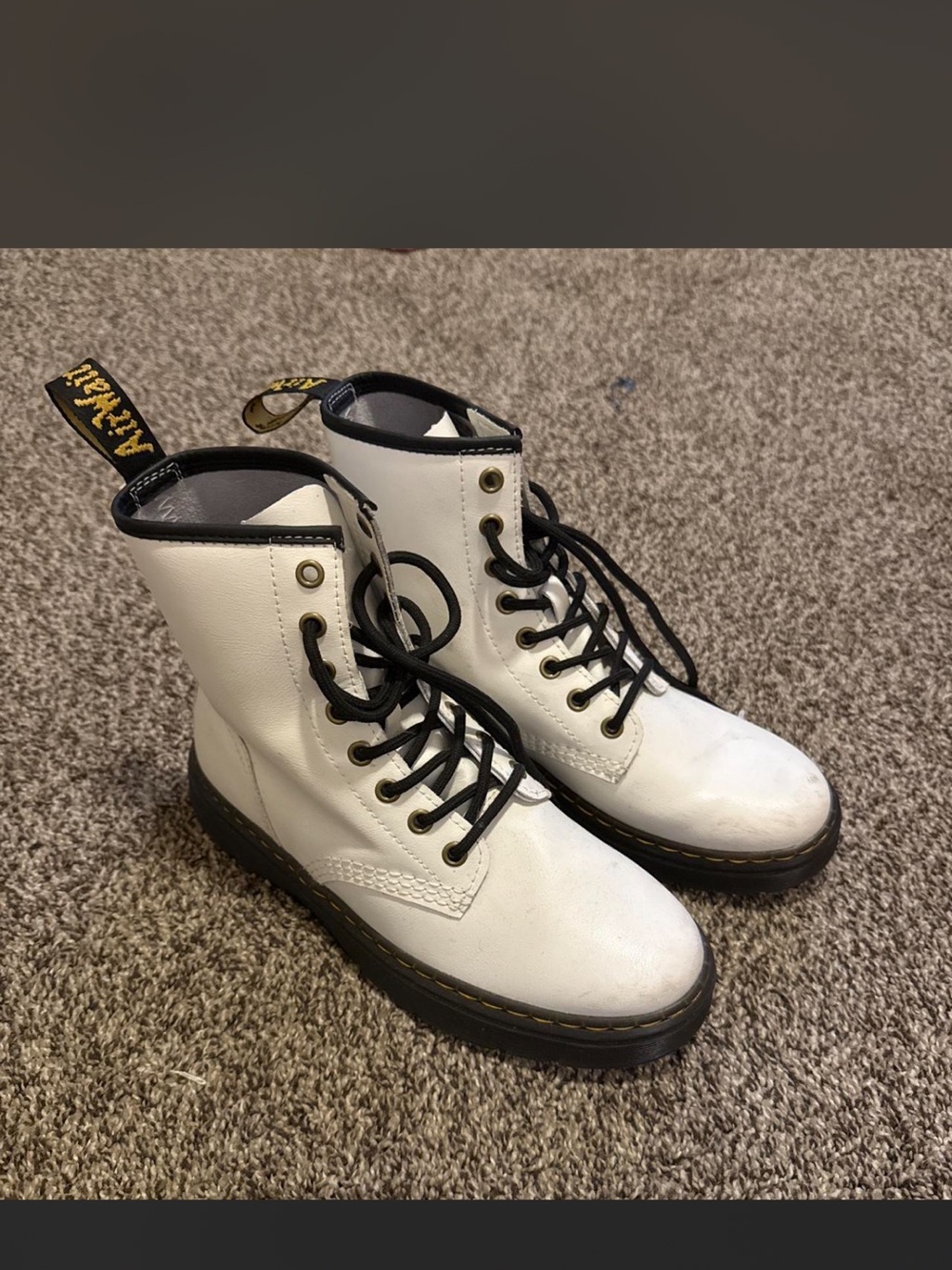 Dr. Martens White Lace-Up Combat Boots with Black Trim